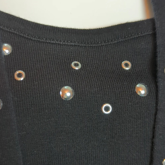 Rafaella sz Large Jet Black Cardigan / Tank Top With Silver Studded Embelishment - Picture 5 of 8
